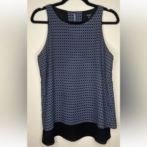 Premise Black Blue Geometric blouse top Tank Top slit back sleeveless small EUC